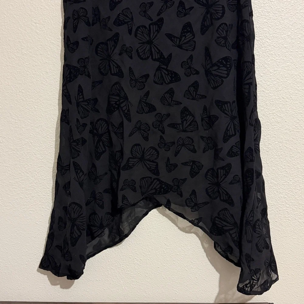 Cosmic Aura Black Butterfly Chiffon Hanky Hem Midi Skirt Romantic Gothic Vampy